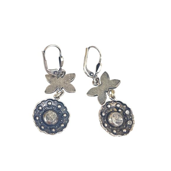 Vintage Sterling Silver Crystal Floral & Butterfly Dangle Earrings - Picture 3 of 7